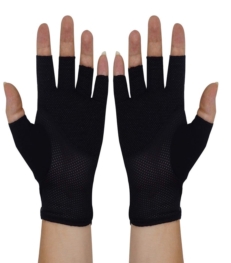 Bienvenu Mens Summer UV Protection Half Finger Outdoor Hiking Driving Cycling Riding Cotton Sunblock Gloves, Black - Image 3